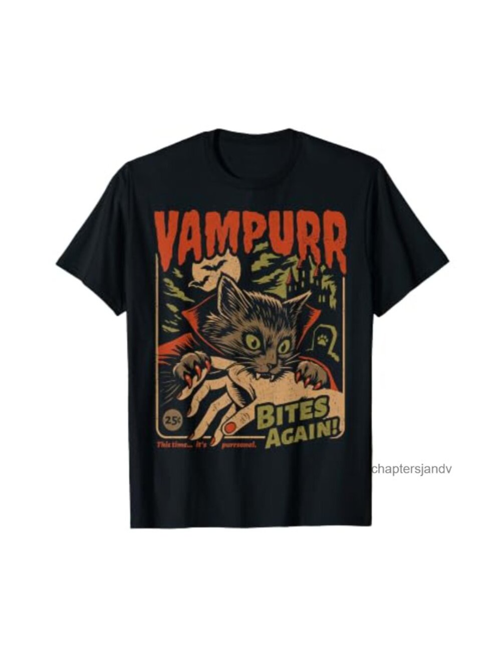 Vampurr Bites Again! Funny Cat Halloween Vintage Graphic T-Shirt